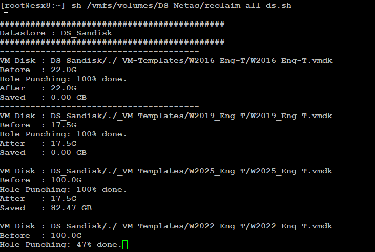 VMware ESXi thin VMDK space reclamation with vmkfstools