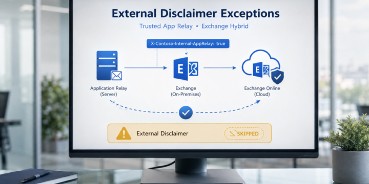 Handling External Disclaimer Exceptions for Trusted Application Relays in Exchange Hybrid