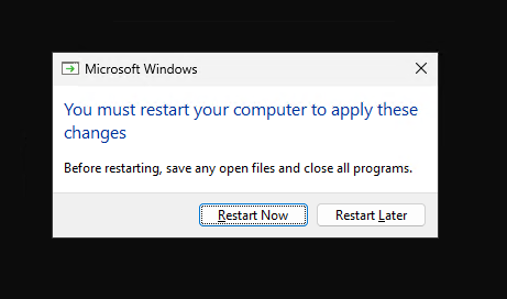 Windows restart required after uninstalling KB5121003