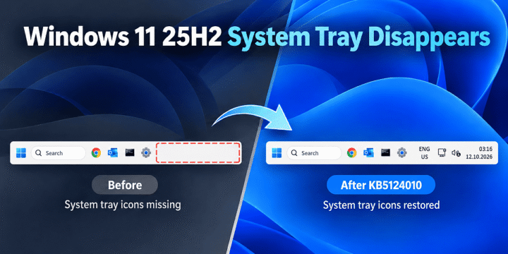 Windows 11 25H2 System Tray Disappears – Restored After KB5124010 Preview